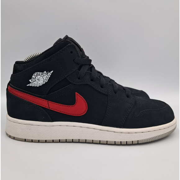 Size 5.5Y | 7W - Jordan 1 Mid Multi-Color Swoosh Black (GS) - 554725-065 - Picture 6 of 10